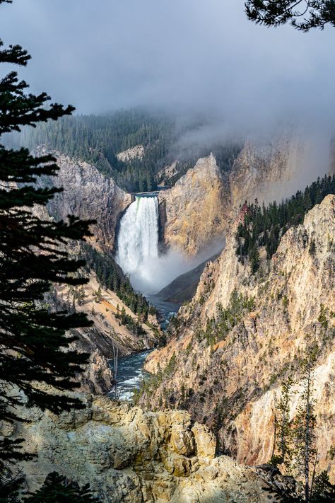 Waterfalls Between Mountains · Free Stock Photo Yellowstone Vacation, Lamar Valley, Volcanic Island, Visit Yellowstone, Yellowstone Park, National Park Photos, Natural Heritage, Old Faithful, Go To Movies