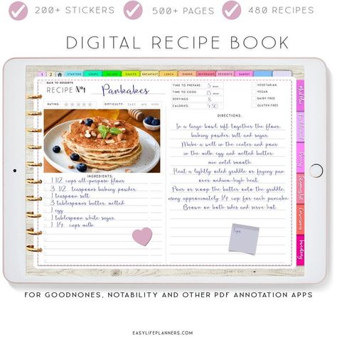 Digital Recipe Book, Goodnotes Recipes, Digital Planner for iPad, Notability Planner, Recipe Book Template, Recipe Planner Planer Cover, Meal Plan Grocery List, Digital Recipe Book, Recipe Book Templates, Heirloom Recipes, Clam Recipes, Menu Cover, Recipe Template, Planner Inserts Printable