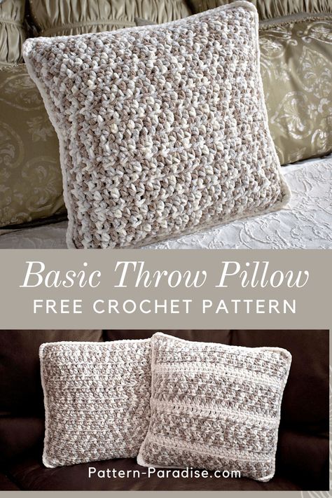 Free Crochet Pattern: Basic Throw Pillow | Pattern Paradise Chenille Yarn Crochet Pillow, How To Crochet A Pillow Cover, Crochet Pillow Blanket Yarn, Bernat Blanket Yarn Patterns Crochet Pillow, Free Crochet Patterns For Pillows, Crochet A Pillow, Free Crochet Pillow Patterns, Crochet Throw Pillow, Crocheted Pillows