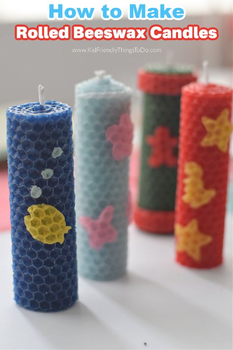 This is a fun craft to do with the kids. Making DIY Rolled beeswax candles is fun for adults and kids. Easy to make! www.kidfriendlythingstodo.com Hand Rolled Beeswax Candles, Rolled Beeswax Candles Diy, Beeswax Sheet Candles, Rolled Beeswax Candles, Rolled Candles, Beeswax Candles Diy, Scout Crafts, Kids Candles, Bee Wax Candles