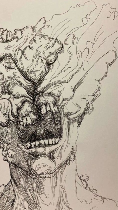 Clicker Drawing, Zombie Drawings, Horror Drawing, Creepy Drawings, 다크 판타지, Dark Art Drawings, Arte Sketchbook, Scary Art, Creepy Art