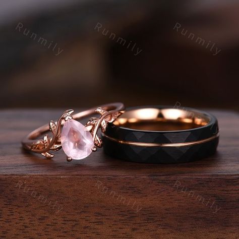 nicer than expected!! Mens Wedding Ring Tungsten, Wedding Rings Matching His And Hers, Rose Gold Wedding Ring Sets His And Hers, Unique Matching Wedding Rings, Wedding Rings Men And Women, Promise Ring Ideas, Engagement Rings Men, His And Her Rings, Promise Ring For Men