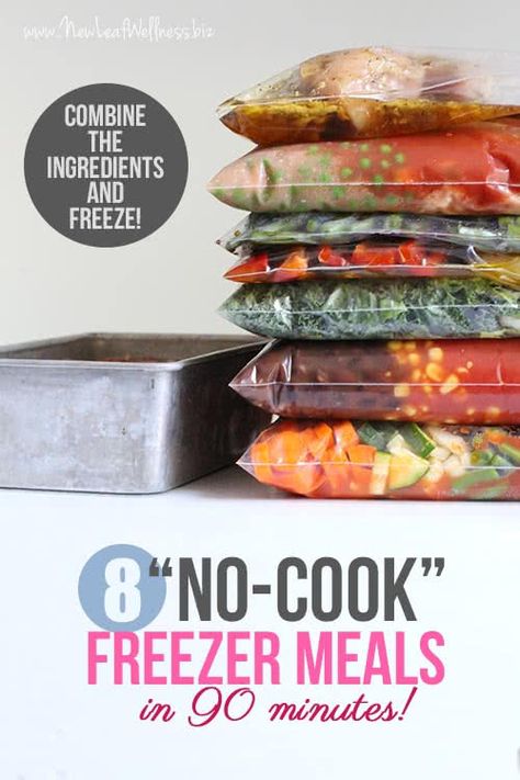 Eight “No-Cook” Freezer Meals in 90 Minutes | The Family Freezer Freeze Meals, The Family Freezer, Crockpot Freezer Meals, Freezer Crockpot Meals Healthy, Family Freezer, Slow Cooker Freezer Meals, Freezer Meal Planning, Healthy Freezer Meals, Freezer Meal Prep