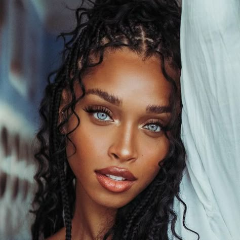 Pretty Eyes Blue, Black Woman Blue Eyes, Blue Eyes Women, Idania Hopkin, Black People With Blue Eyes, Dark Skin Blue Eyes, People With Blue Eyes, Woman With Blue Eyes, Light Blue Eyes