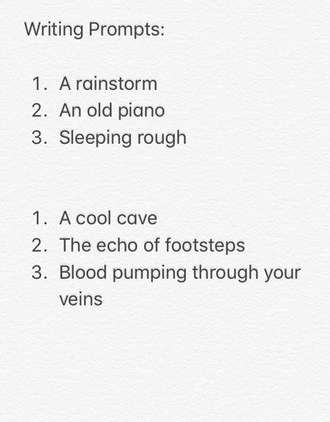 Writing Prompts- three things to include in a scene Three Word Prompts, 3 Things Writing Prompt, Visual Writing Prompts Aesthetic, Musical Writing Prompts, Cafe Writing Prompts, Scenes For Writing, Three Word Writing Prompts, Fantasy Scene Ideas Writing, Music Writing Prompts