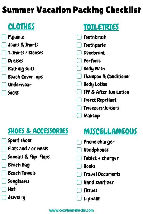 Sun Holiday Checklist, Holiday Hacks Summer, Cabin Packing List Summer, How To Pack A Suitcase, Vacation Packing Hacks, Winter Vacation Packing List, Florida Souvenirs, Packing List Kids, Summer Vacation Packing List