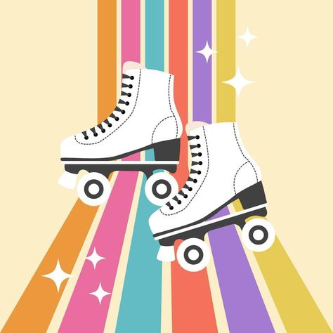 Roller Skate Illustration, Skate Illustration, Vintage Roller Skates, Journal Images, 90s Decor, Sports Branding, Roller Skates Vintage, 50s Diner, Background Retro