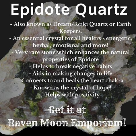 Epidote Crystal Meaning, Dream Quartz, Negative Habits, Epidote Crystal, Crystal Magick, Quartz Meaning, Chakra Tree, Spiritual Warrior, Jewelry Stones