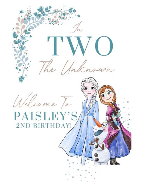 Freozen - 2nd Birthday Invitation Winter Themed 2nd Birthday Party, Frozen Themed Birthday Party Invitations, Second Birthday Frozen Theme, Frozen Birthday Party 2 Year, Frozen Birthday Invitations Template, Frozen Second Birthday Party, In Two The Unknown Frozen Birthday, Frozen Moodboard, Frozen Bday Party Ideas