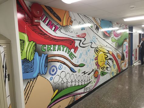 Vinyl Wall Art for Galway Elementary School | Plan & Print Systems Inc. |  Large Format Printing, Print Equipment & Supplies Mural Ideas For School, Art Room Wall Painting, Art Room Mural Ideas, Art Room Mural, School Murals Highschool, School Murals Hallways, School Wall Design, Wall Art For School, Wall Mural Ideas