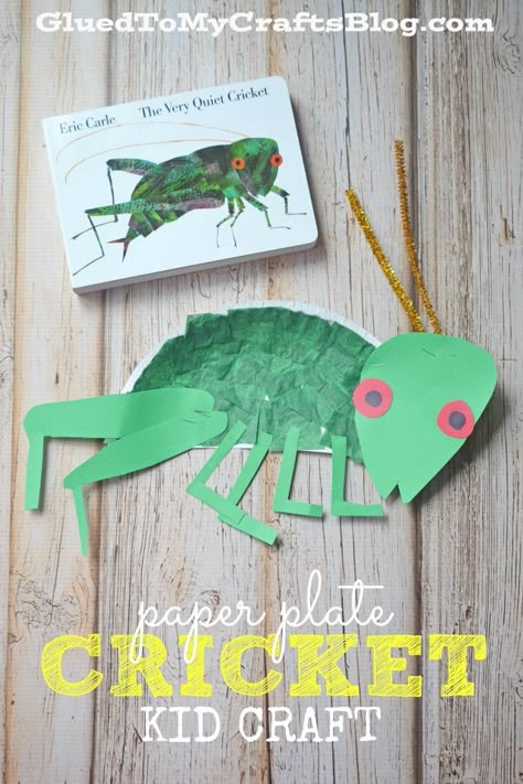 Eric Carle Paper Plate Cricket - Kid Craft Grasshopper Art, Eric Carle Crafts, Eric Carle Art, The Very Quiet Cricket, Eric Carle Activities, Insects Preschool, Caterpillar Party, Cricket Crafts, Crafts Birthday