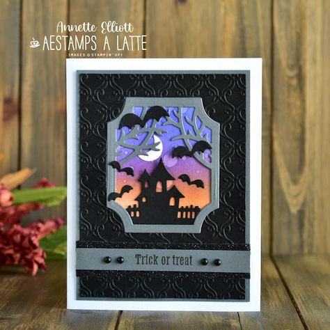 AESTAMPS A LATTE: A Scary Cute Halloween Card Scary Silhouettes, Scary Silhouette, Scary Cute, Halloween Cards Handmade, Halloween Card, Up Halloween, Thanksgiving Cards, Halloween Paper, Stamping Up Cards