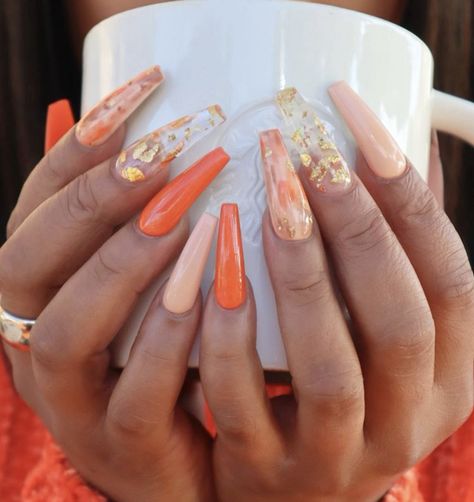 Orange Acrylic Nails, Nails Orange, Colorful Nails, Fall Acrylic Nails, Long Acrylic Nails Coffin, Unique Acrylic Nails, Coffin Nails Long, Summer Acrylic Nails, Acrylic Nails Coffin