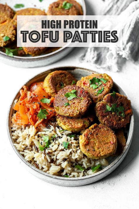 Tofu Patties, Tofu Dinner Recipes, Tofu Burger, Vegan Patties, Tofu Recipes Vegan, High Protein Vegan Recipes, Vegan Tofu, Tofu Dishes, High Protein Vegan