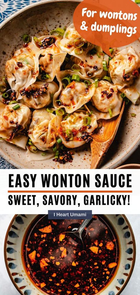 Wontons Sauce, Wonton Dip, Wonton Dinner Ideas, Won Ton Sauce Recipe, Meals With Wontons, Thai Wontons, Dim Sum Sauce, Sauce For Wontons, Dimsum Sauce Recipe