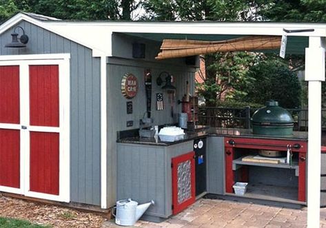 Man cave Man Cave Shed Ideas, Bbq Shed, Man Cave Shed, Man Shed, Bar Shed, Pub Sheds, Outdoor Kitchen Decor, Backyard Bar, Backyard Sheds