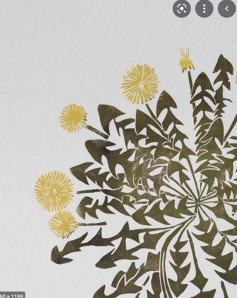 Botanical Linocut, Yellow Perennials, Print Lino, Dandelion Print, Lino Art, Folk Art Flowers, Irish Design, Linocut Art, Scandinavian Folk Art