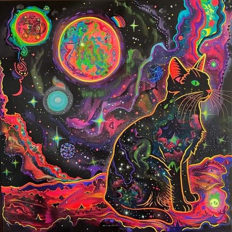 Trippy Cat, Psychadelic Art, Horror Artwork, Small Canvas Art, Art Cat, Paint Marker, Trippy Art, Hippie Art, Marker Art