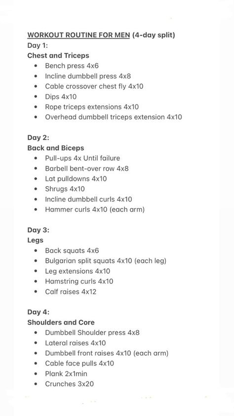 Workout plan for men Gym Split Schedule Men, Best Gym Workout Plan For Men, Men Workout Split, Gym Workouts Routine For Men, Best Split Workout, Best Workout Plan For Men, Best Gym Program, Men Gym Routine, Gym Split Men