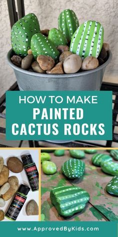 Preschoolers Crafts, Cactus Rocks, Painted Rock Ideas, Painted Cactus, Painted Rock Cactus, Rock Cactus, Rock Painting Supplies, Messy Crafts, How To Make Decorations