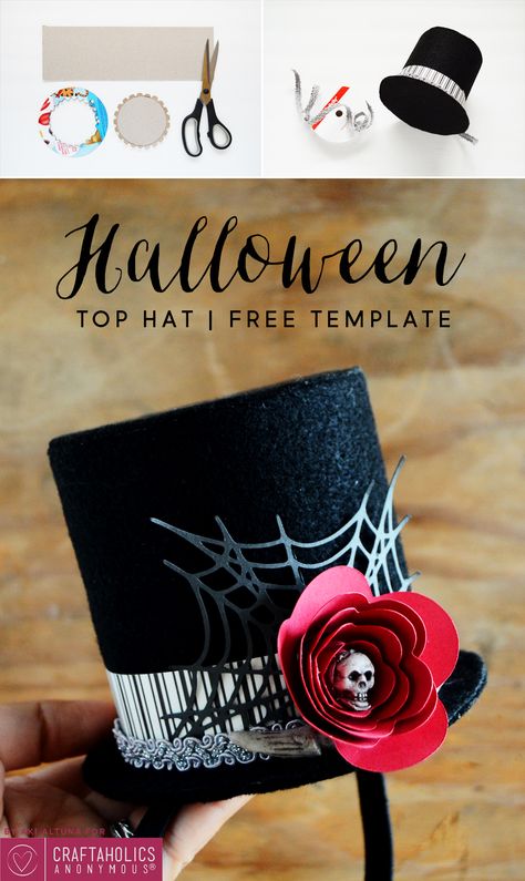 Easy Halloween Top Hat Tutorial Halloween Top Hats Diy, Diy Sombrero, Hat Party, Halloween Hats Diy, Unicorn Costume Kids, Moldes Halloween, Diy Spring, Hat Template, Casa Halloween