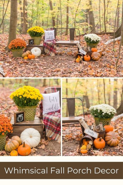 Fall Outdoor Picture Setup, Front Porch Fall Mini Sessions, Fall Photo Props Outdoor Diy, Fall Photo Prop Ideas, Fall Family Photo Props, 1st Fall Photoshoot, Fall Pictures Backdrop, Fall Photo Setup, Backyard Fall Photoshoot Ideas