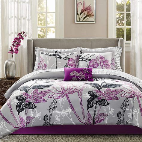 JCPenney Madison Park Nicolette Complete Bedding Set with Sheets Full Comforter Sets, White Sheet Set, Complete Bedding Set, Floral Comforter Sets, Purple Bedding, Twin Comforter Sets, Comforter Bedding Sets, King Comforter Sets, Luxury Bedding Sets