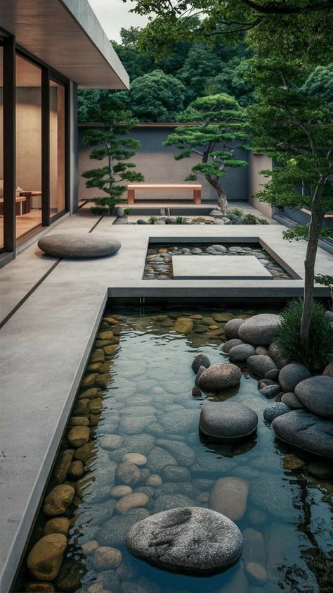 Crib Styles, Deck And Patio Ideas, Backyard Water Features, Modern Pond, Diy Backyard Projects, Japanese Garden Landscape, Backyard Design Ideas, Zen Garden Design, Courtyard Gardens Design