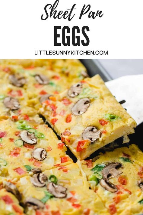 Easy sheet pan eggs to feed a crowd, made in just half an hour. Perfect for breakfasts, brunches, light lunches, and meal prep. #sheetpaneggs #sheetpanbreakfast #brunchrecipe #mealprep Breakfast Sheet Pan, Meal Prep Eggs, Sheet Pan Eggs, Entryway Rack, Light Lunches, Saturday Breakfast, Little Sunny Kitchen, Cook Breakfast, Breakfast Slider