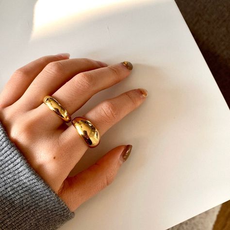 Put a Ring on It: Shapes Studio 18K Gold Plated Bold Dome Ring Band Jewelry Photography Styling, Bold Rings, Gold Ring Designs, Ringe Gold, Dome Ring, Golden Ring, Gold Band Ring, Jewelry Photography, Domed Ring