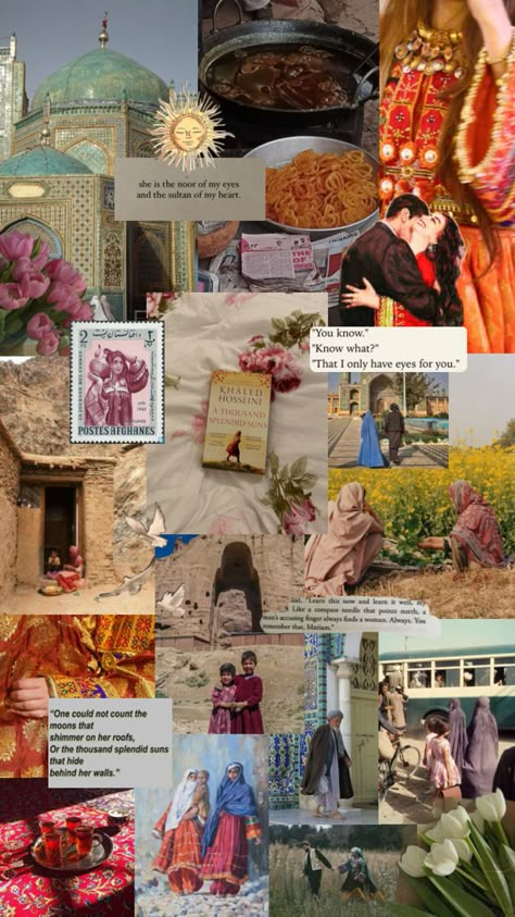 book khaled hosseini aesthetic collage afghanistan women Afghanistan Aesthetic, A Thousand Splendid Suns, Afghanistan Women, Afghanistan Photography, Asian Wallpaper, Folk Illustration, Khaled Hosseini, Sun Aesthetic, Instagram Collage