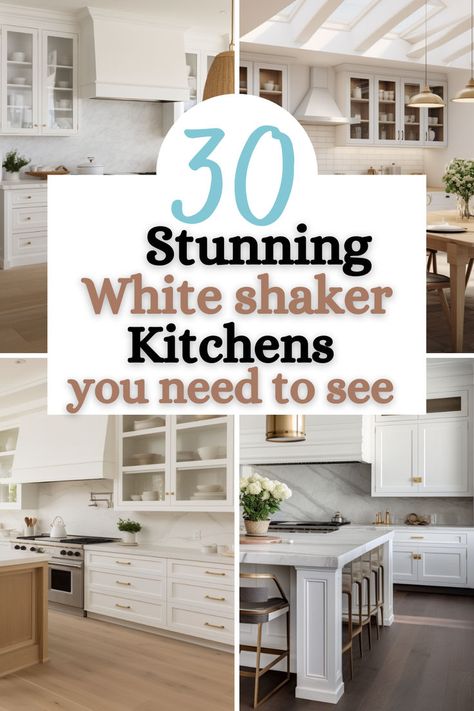 Dive into our captivating collection of 30 white shaker kitchens, each showcasing timeless elegance and modern functionality. My list explores a diverse range of designs, from minimalist chic to classic charm, all featuring the beloved white shaker style. Get inspired by these stunning kitchens that blend aesthetic grace with practical design, perfect for any home. Discover your next kitchen inspiration and embrace the beauty of white shaker cabinets! White Kitchen Furniture Ideas, White Shaker Kitchen With Gold Hardware, White Kitchen Cabinets Different Island, Countertops With White Shaker Cabinets, White Peninsula Kitchen, White Kitchen Cabinets With Silver Handles, White Kitchen Cabinet Ideas Inspiration, White Quartz Countertop White Cabinets, Blanco Truffle Kitchen Sink