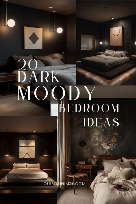 Whether you're captivated by rich color palettes, minimalist designs, or eclectic accents, we offer inspiration and tips to curate a space that radiates warmth, comfort, and style. Let us guide you on a journey to create the perfect retreat for your peaceful evenings. #DarkMoodyBedroom #CozyNights #TranquilSanctuary #BedroomInspiration #WarmthAndComfort Dark Room Bedding Ideas, Black Moody Bedroom Ideas, Gentlemans Bedroom Ideas, Black Cosy Bedroom, Masculine Black Bedroom, Men’s Bedroom Master, Best Moody Bedroom Colors, Cozy Black Bedroom Ideas, Masculine Bedroom Accent Wall