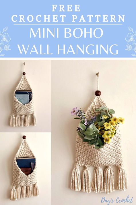 Crochet Mini Boho Bag, Crochet Hanging Hammock, Year Crochet Project, Crochet Storage Pattern Free, Crochet Mini Hammock Pattern Free, Crochet Wall Hanging Decor Free Pattern, Crochet Macrame Wall Hangings, Crochet Home Organization, New Crochet Ideas 2023