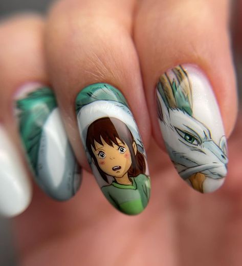 Winx Inspired Nails, Toothless Nails, Chihiro Nails, Virgo Nail Art, Totoro Nails, Ghibli Nails, Anime Nail Art, Korea Nail Art, Acrylic Nail Designs Classy