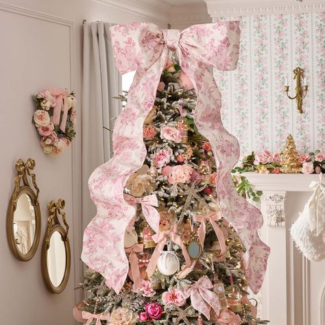 LoveShackFancy Bow Tree Topper | Pottery Barn Teen Loveshackfancy Christmas, Valentines Christmas Tree, Loveshackfancy Bow, Bow Christmas Tree Topper, Christmas Dorm, Bow Tree Topper, Bow Tree, Bow Christmas Tree, Cute Christmas Ideas