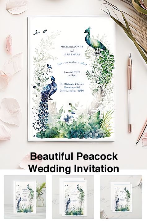 Modern peacock themed wedding invitation Peacock Theme Wedding, Peacock Wedding Colors, Peacock Invitations, Indian Invitation, Peacock Wedding Invitations, Indian Invitation Cards, Indian Invitations, Quincenera Dresses, Gallery Event