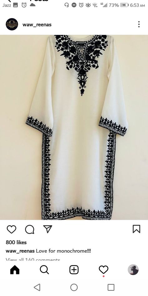 Black And White Dresses Casual Pakistani, Black And White Pakistani Dress, White Suit With Black Embroidery, Kashmiri Embroidery Suits, European Winter Fashion, Kashmiri Pheran, Fall Maxi Skirt Outfits, Fall Maxi Skirt, European Winter