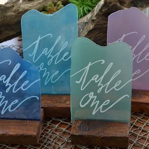 Glass Table Numbers, Sea Glass Table, Nautical Wedding Centerpieces, Beach Wedding Table Numbers, Clear Acrylic Table, Sea Glass Wedding, Beach Wedding Tables, Nautical Table, Table Markers