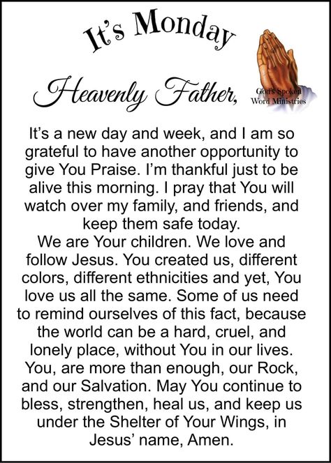 Heavenly Father Prayer, Father Pictures, Monday Morning Prayer, Prayers For Direction, Monday Prayer, Monday (quotes), Black Inspirational Quotes, Monday Blessings, New Every Morning