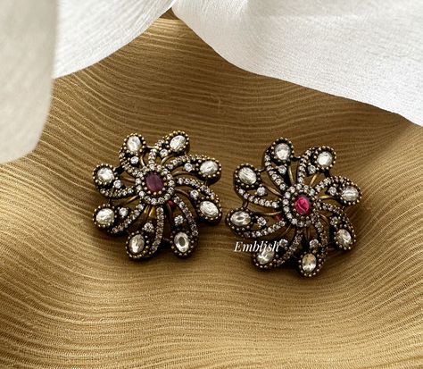 Victorian studs Shop from our website emblish.in #emblish #emblishcoimbatore #victorianstuds #studs #earrings #victorianjewellery Victorian Studs, Studs Earrings, Quick Saves