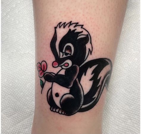 Old School skunk woodland creature tattoo “ Stinky “ Skunk Tattoo, Praying Hands Tattoo Design, Squirrel Tattoo, Surreal Tattoo, Dinosaur Tattoos, Traditional Tattoo Sleeve, Traditional Tattoo Art, Real Tattoo, Pretty Tattoos