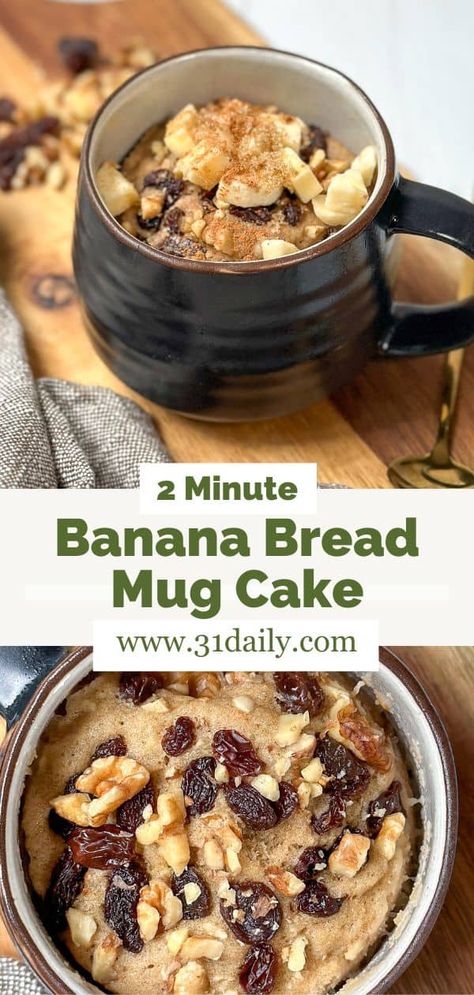 If you're looking for a quick, easy and delicious dessert and love warm banana bread, this 2 Minute Banana Bread Mug Cake is for you! It checks all the banana bread boxes with simple pantry ingredients and warm and cozy flavors... all in 2 minutes in the microwave! Microwave Banana Bread, Banana Bread Mug Cake, Cake Dessert Recipes, Banana Bread Mug, Mug Cake Microwave, Simple Pantry, Pantry Ingredients, Cake Mixes, Make Banana Bread