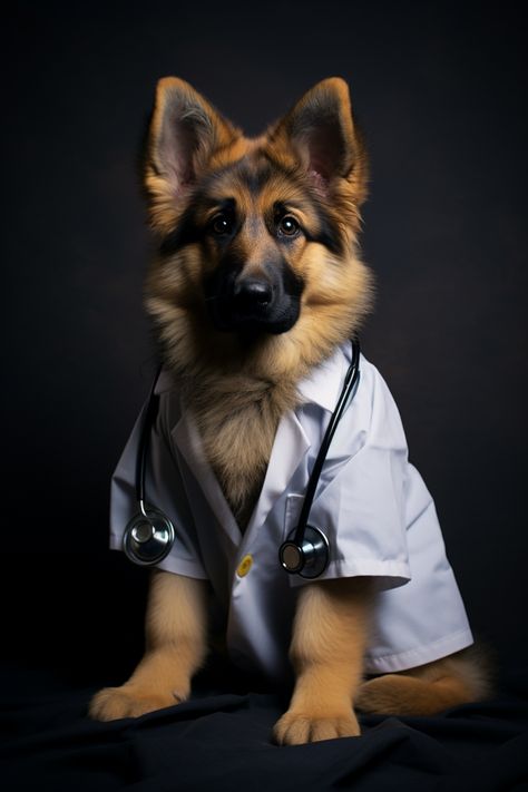 a photography of a german shepherd dog resting in the warm sand of the beach. Vet Pictures, Pet Costumes For Dogs, German Shepherd Care, Love That Dog, German Shepherd Memes, Dog Doctor, Costumes For Dogs, Vet Life, Medication For Dogs