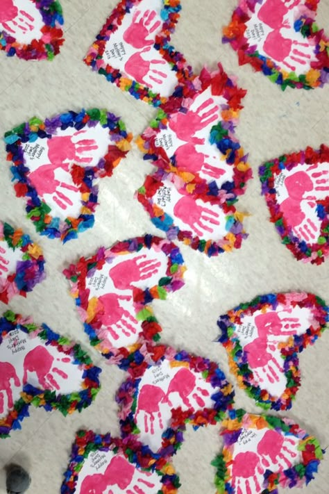 Mother's Day handprints Valentines Bricolage, Day Party Ideas, February Crafts, Party Ideas For Kids, Valentinstag Party, Valentine's Day Crafts For Kids, Preschool Valentines, Hand Prints, Valentine Activities