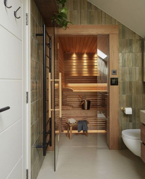 Sauna Bathroom Ideas, Wellness Bathroom, Sauna Bathroom Design, Home Spa Room, New Bathroom Ideas, Sauna Design, Attic Bathroom, Scandinavian Bathroom, Minimalist Kitchen Design