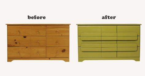 Post Modern Dresser, 70s Dresser, Elm Dresser, West Elm Dresser, Thrifted Upcycle, Thrift Flip Furniture, Paint Dresser Diy, Dresser Top Organization Ideas, Reuse Furniture