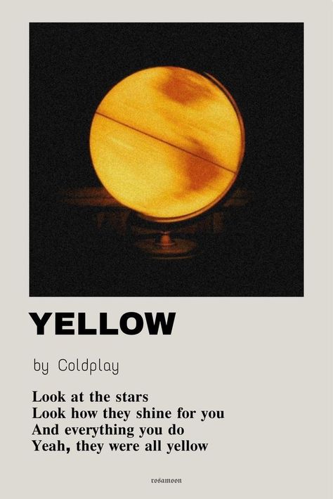 Yellow Coldplay Poster, Yellow Posters, Yellow By Coldplay, Yellow Coldplay, Coldplay Poster, Poster Yellow, Yellow Poster, Minimalist Music, Music Poster Ideas