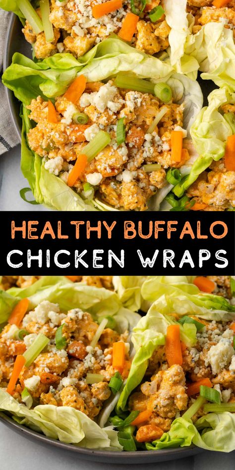 These easy Buffalo Chicken Lettuce Wraps make the best low-carb lunch or dinner! Keto Buffalo Chicken Lettuce Wraps, Lettuce Wraps Buffalo Chicken, Pineapple Chicken Lettuce Wraps, No Carb Lettuce Wraps, Ground Chicken Lettuce Wraps Healthy, Easy Buffalo Chicken Wraps, Keto Chicken Lettuce Wraps, Ground Chicken Lettuce Wraps, Dinner Cravings