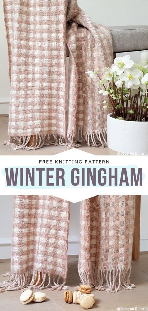 Winter Gingham Free Knitting Pattern Plaid Scarf Knitting Pattern, Pretty Scarf Knitting Pattern, Knitted Blanket Scarf Free Pattern, Blanket Scarf Knitting Patterns Free, Winter Scarf Knitting Pattern, Gingham Knitting Pattern, Blanket Scarf Knitting Pattern, Double Knitting Patterns Free, Knit Scarf Pattern Free